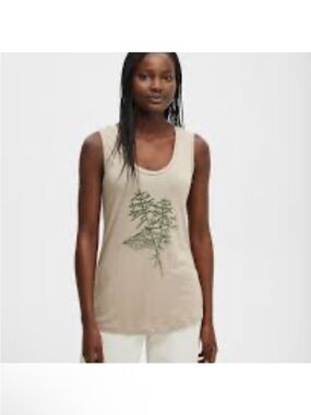 MEC Marines Size Large Tank Top in Beige with green fern graphic Linen blend GUC